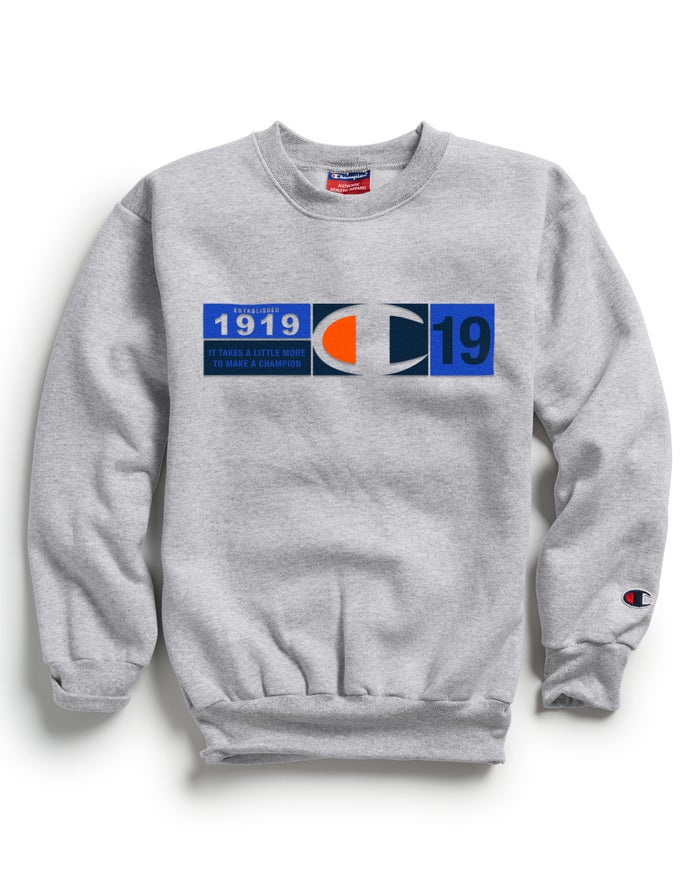 Champion Pige Sweatshirt Grå - Double Dry Knockout C Logo - Danmark WZP-784950